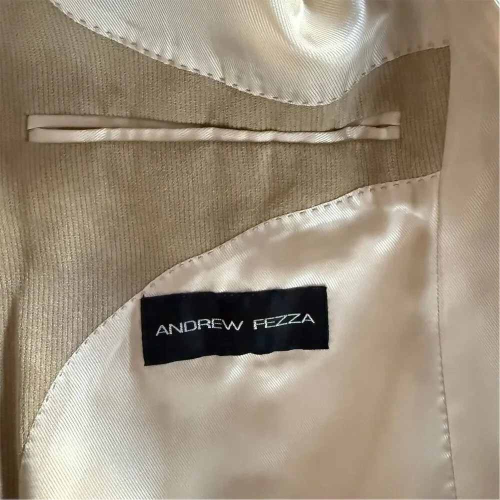 Andrew Fezza Italian Inspired Men's Beige Soft Corduroy Blazer Vintage 90s